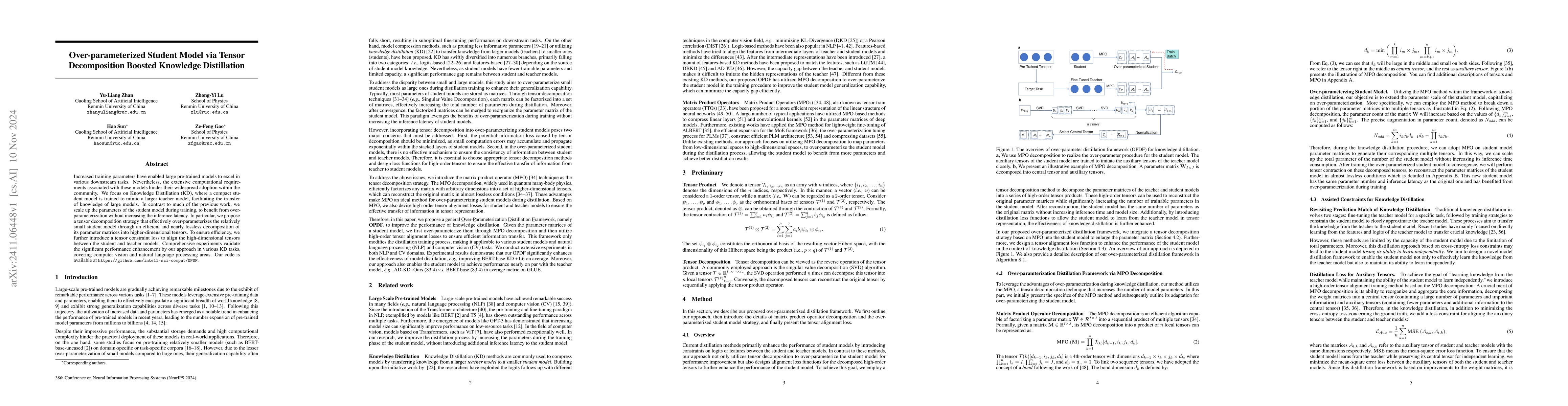 Thumbnail for Over-parameterized Student Model via Tensor Decomposition Boosted
  Knowledge Distillation