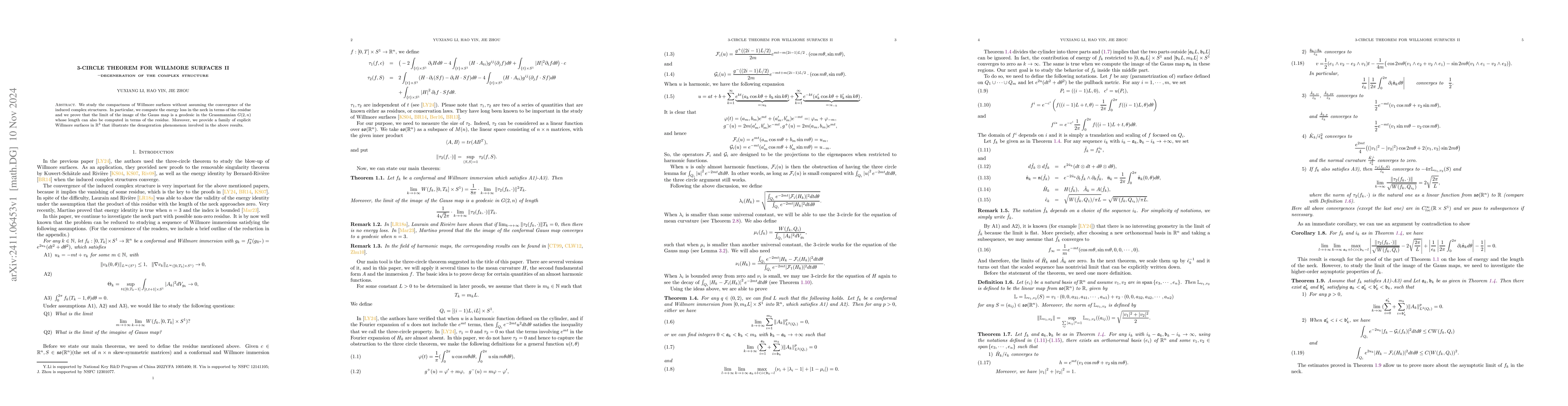 Thumbnail for 3-circle Theorem for Willmore surfaces II--degeneration of the complex
  structure