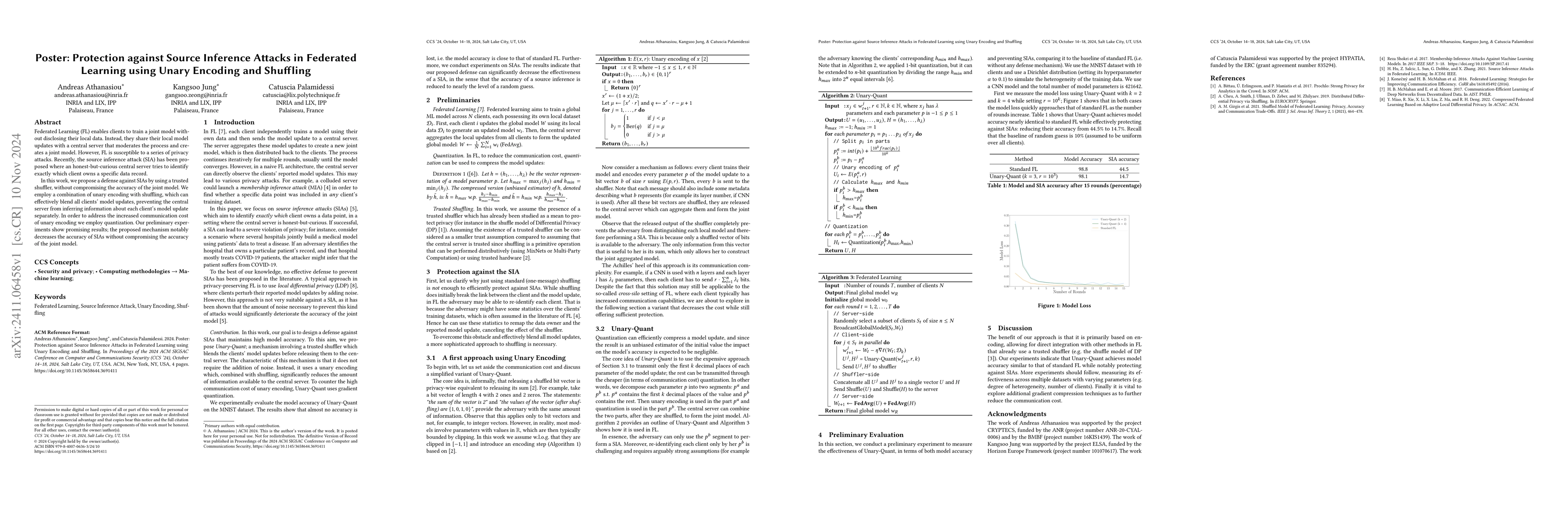 Thumbnail for Protection against Source Inference Attacks in Federated Learning using
  Unary Encoding and Shuffling
