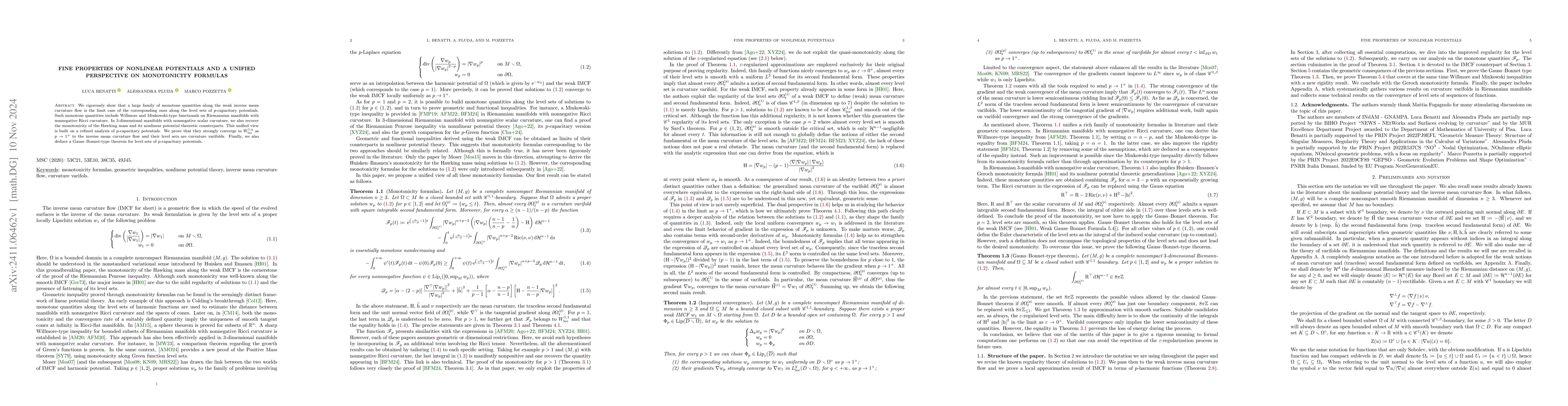 Thumbnail for Fine properties of nonlinear potentials and a unified perspective on
  monotonicity formulas