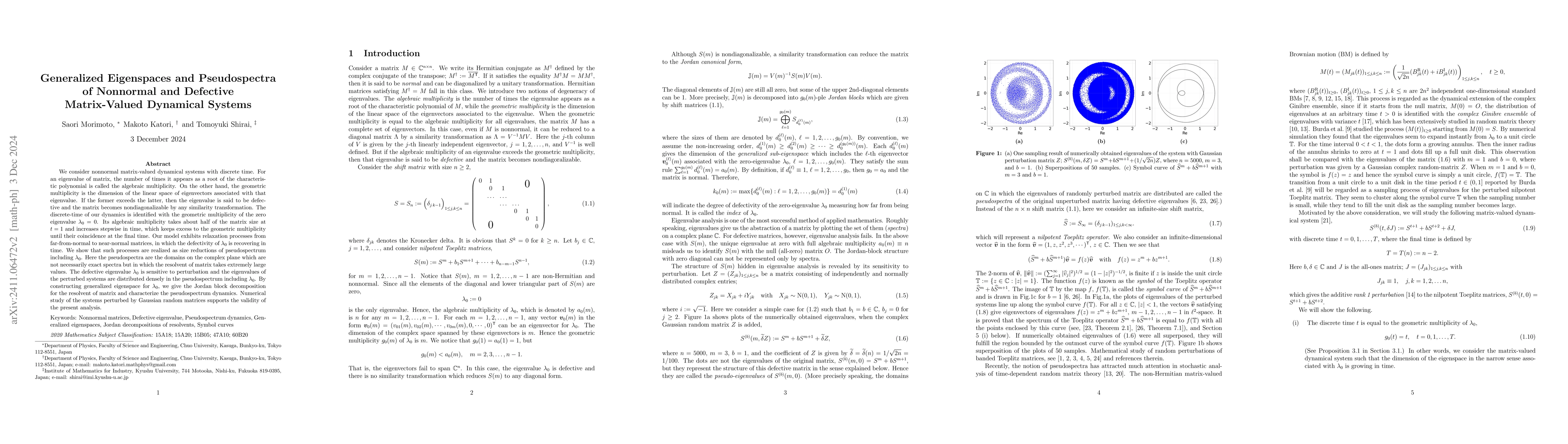 Thumbnail for Generalized Eigenspaces and Pseudospectra of Nonnormal and Defective
  Matrix-Valued Dynamical Systems