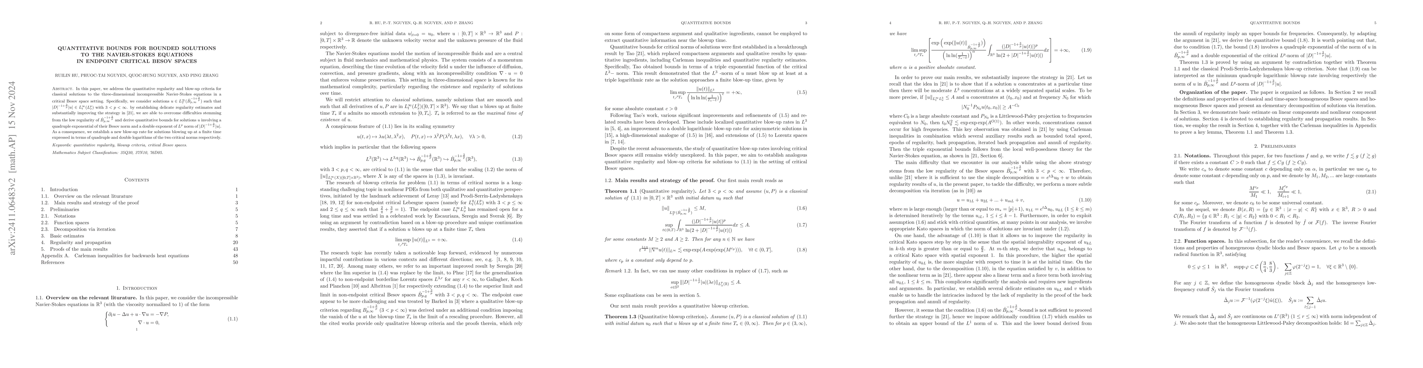 Thumbnail for Quantitative bounds for bounded solutions to the Navier-Stokes equations
  in endpoint critical Besov spaces