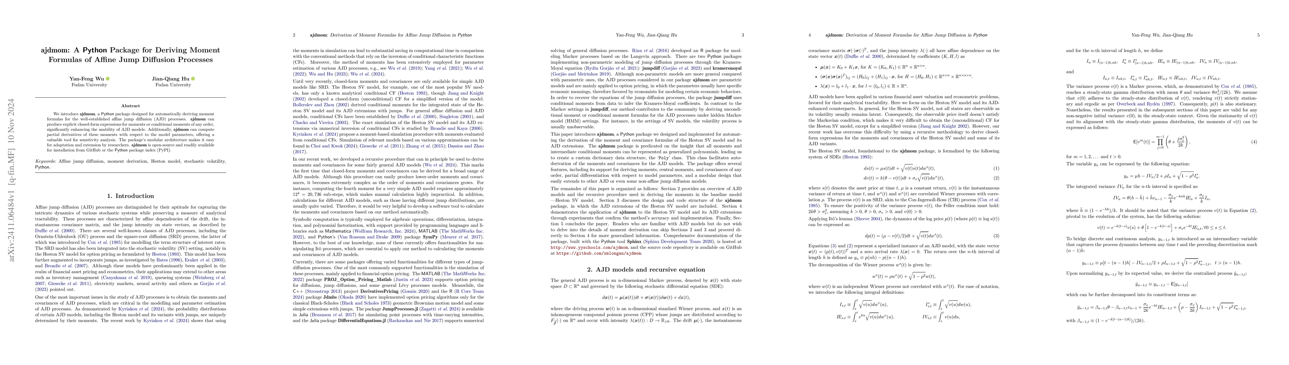 Thumbnail for ajdmom: a Python Package for Deriving Moment Formulas of Affine Jump
  Diffusion Processes