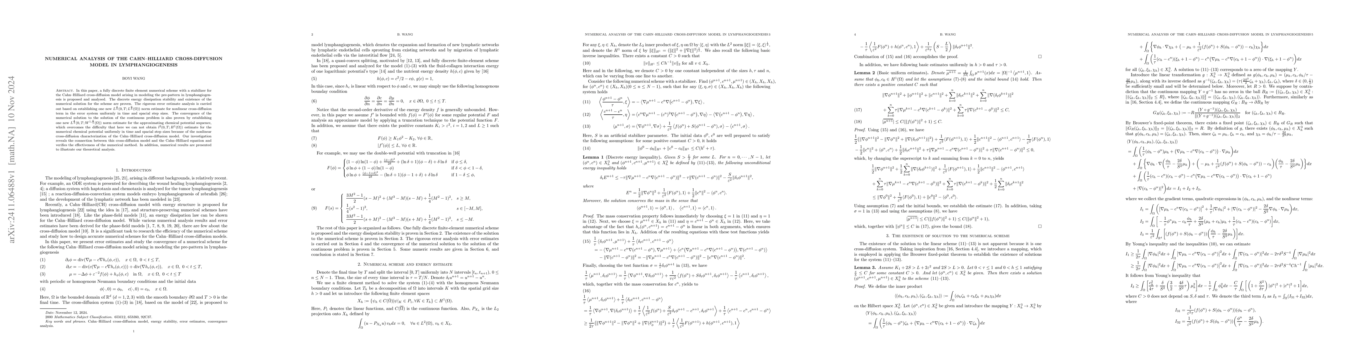 Thumbnail for Numerical analysis of the cross-diffusion Cahn-Hilliard model in
  lymphangiogenesis