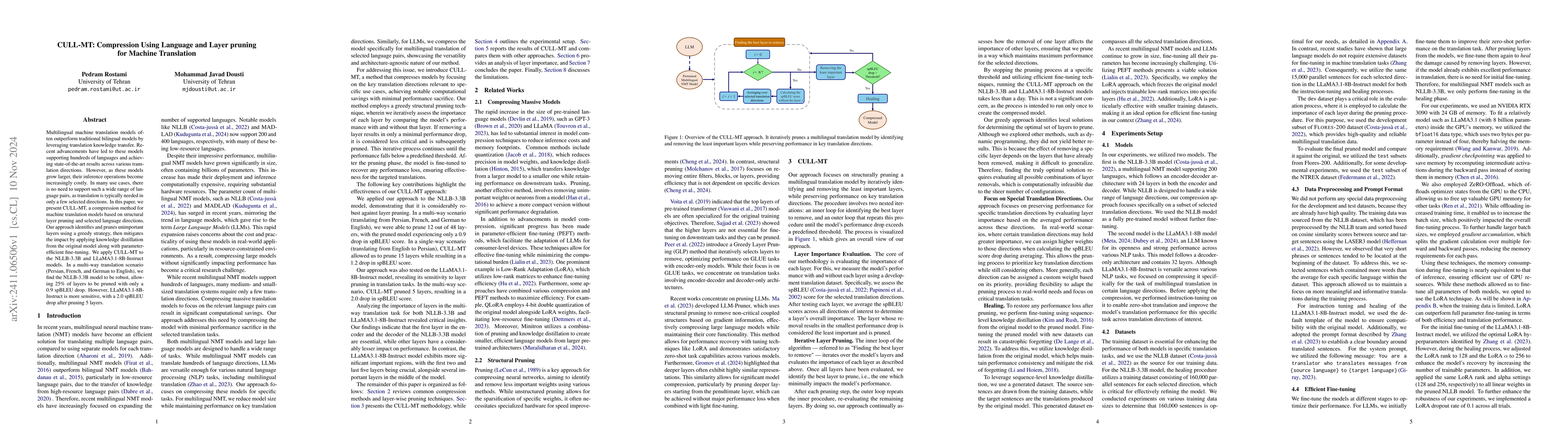 Thumbnail for CULL-MT: Compression Using Language and Layer pruning for Machine
  Translation
