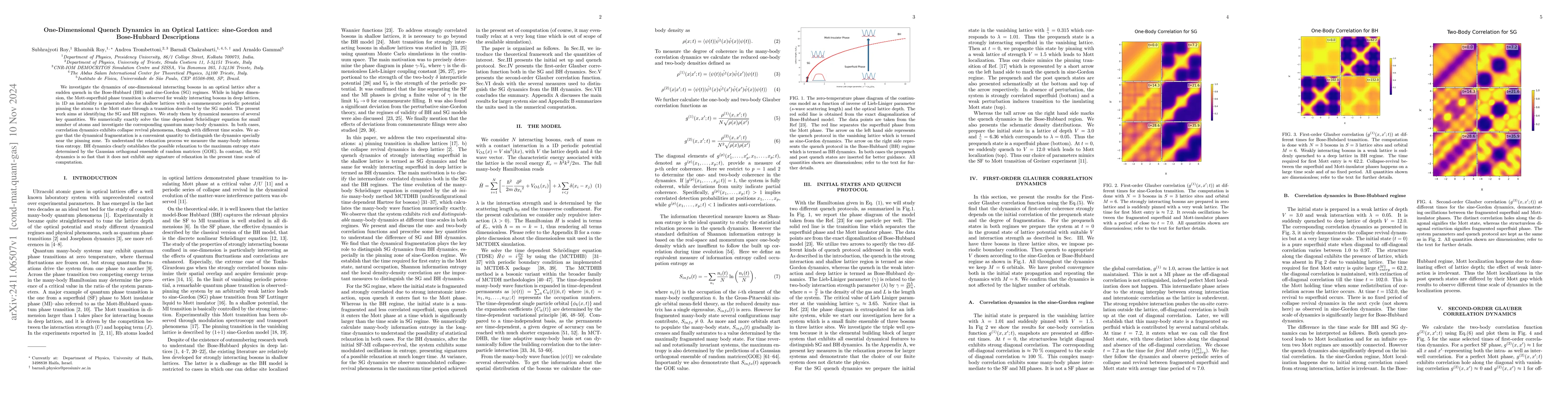 Thumbnail for One-Dimensional Quench Dynamics in an Optical Lattice: sine-Gordon and
  Bose-Hubbard Descriptions