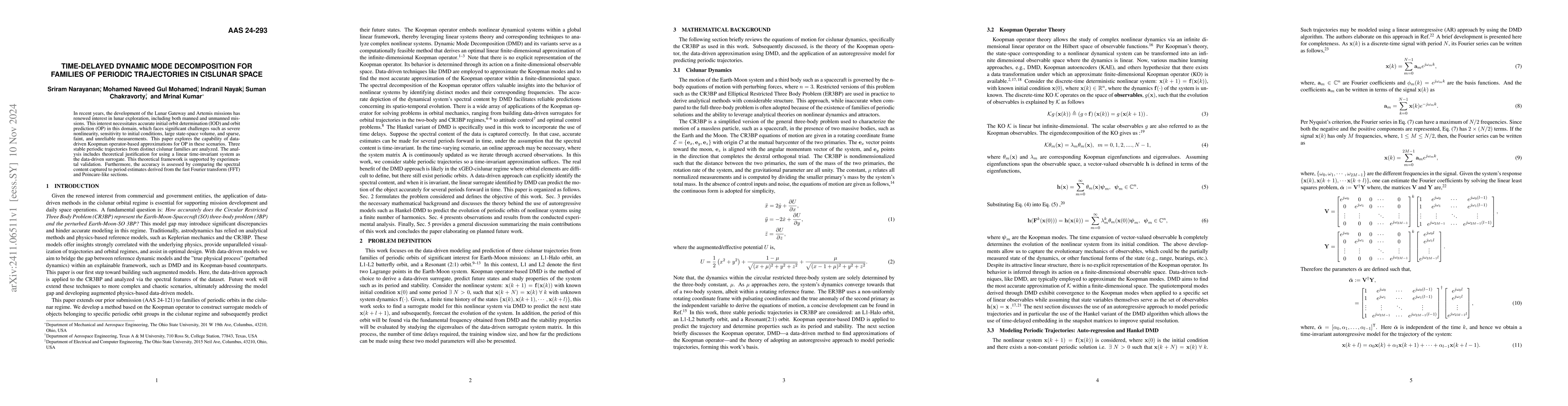 Thumbnail for Time-delayed Dynamic Mode Decomposition for families of periodic
  trajectories in Cislunar Space