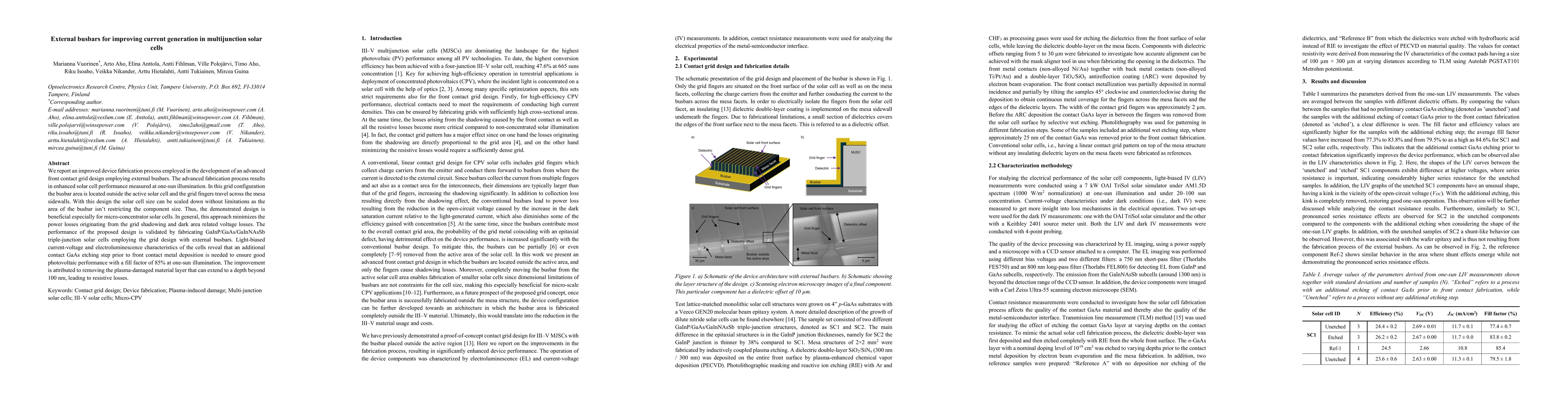 Thumbnail for External busbars for improving current generation in multijunction solar
  cells