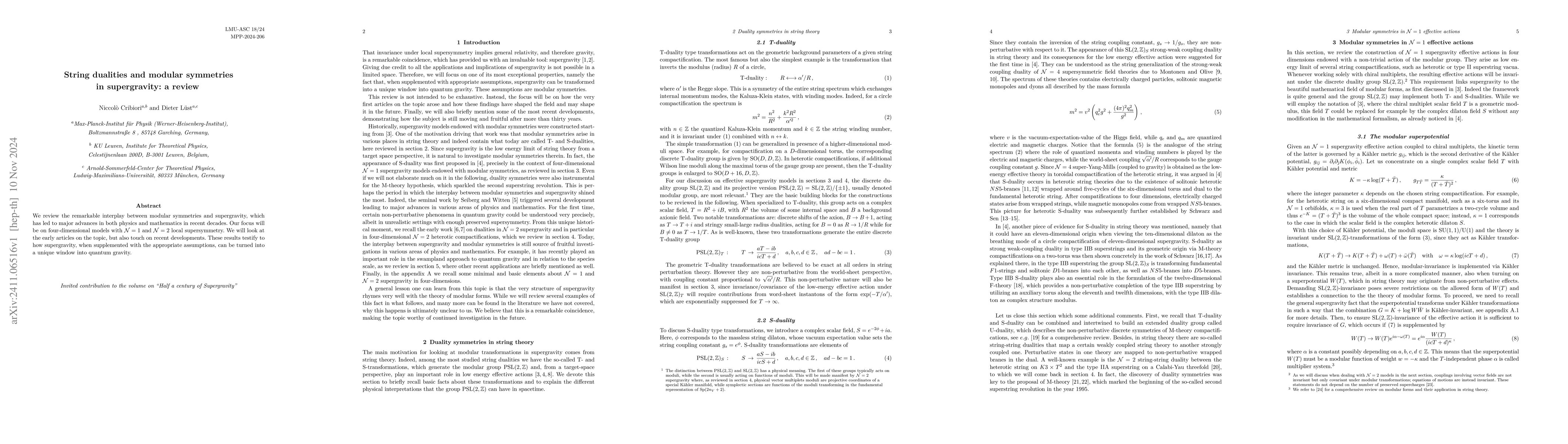 Thumbnail for String dualities and modular symmetries in supergravity: a review
