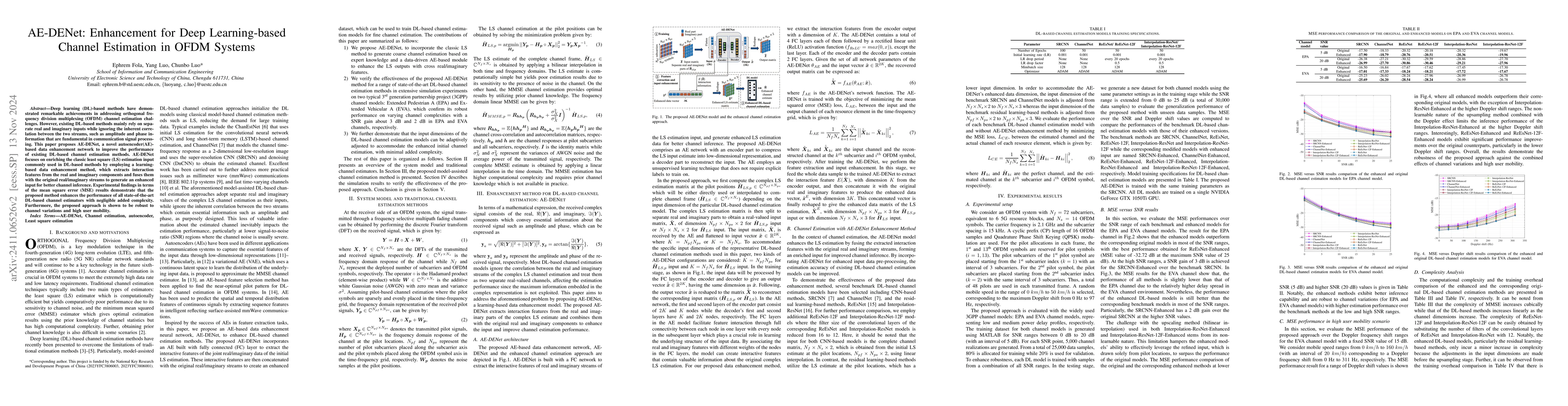 Thumbnail for AE-DENet: Enhancement for Deep Learning-based Channel Estimation in OFDM
  Systems