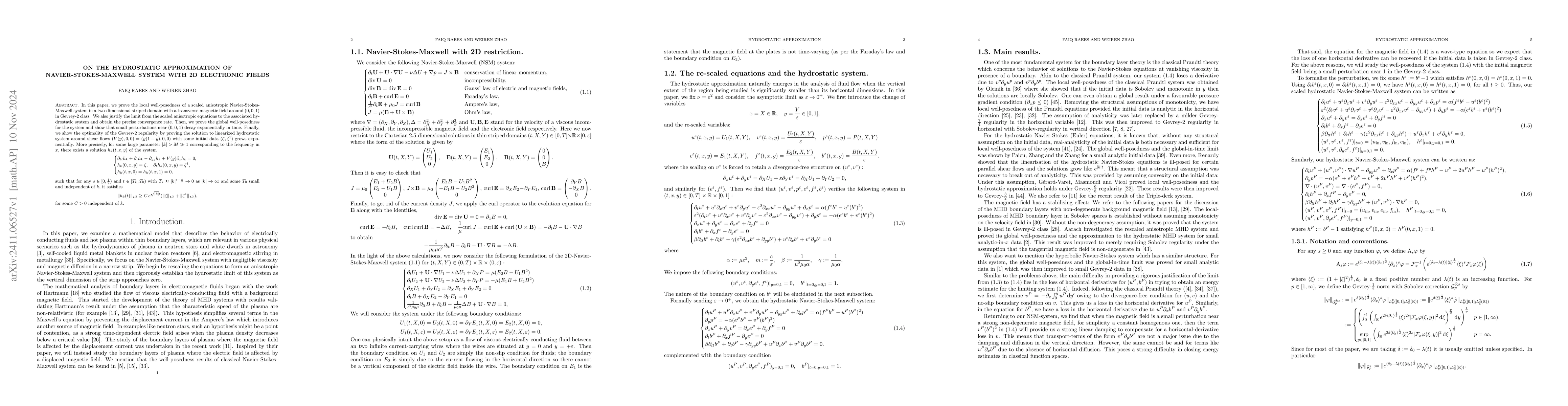 Thumbnail for On The Hydrostatic Approximation of Navier-Stokes-Maxwell System with 2D
  Electronic Fields