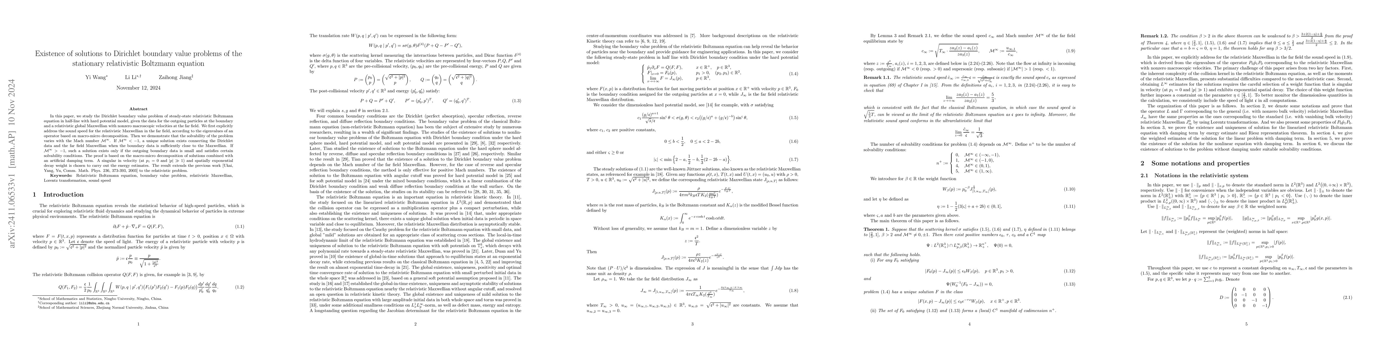Thumbnail for Existence of solutions to Dirichlet boundary value problems of the
  stationary relativistic Boltzmann equation