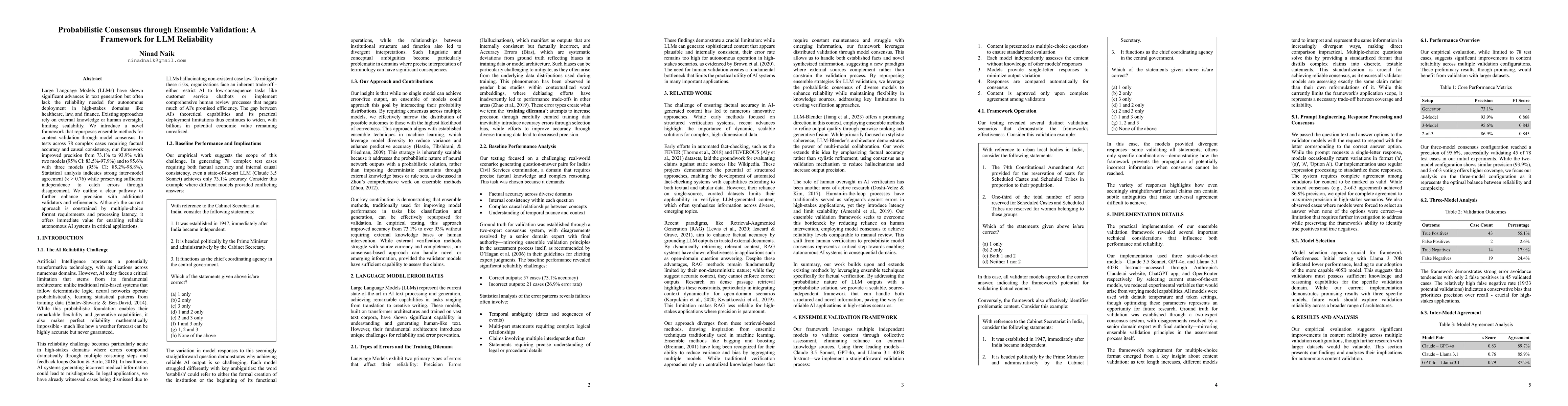 Thumbnail for Probabilistic Consensus through Ensemble Validation: A Framework for LLM
  Reliability