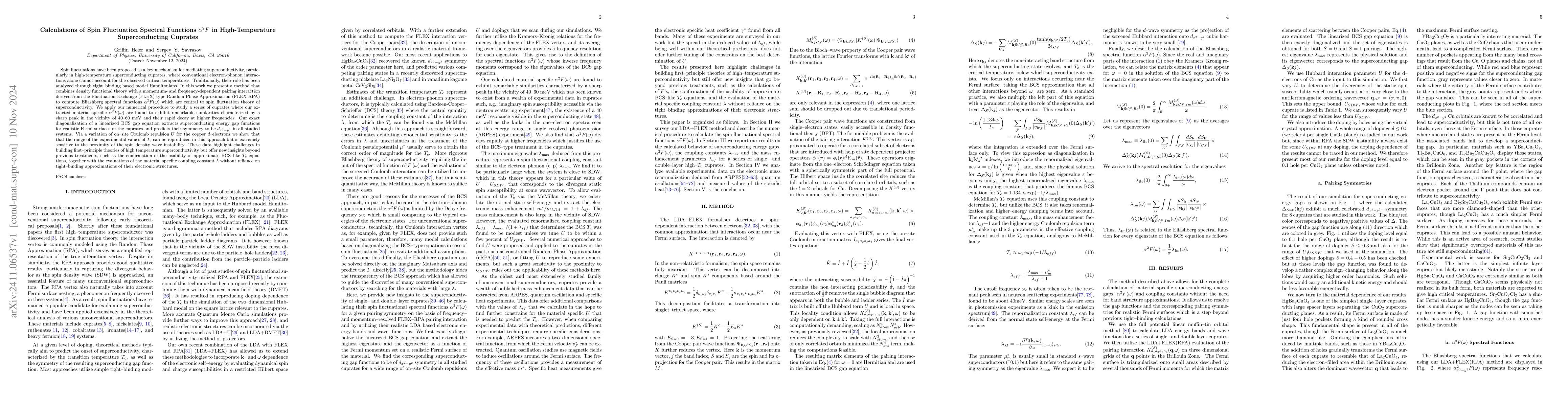 Thumbnail for Calculations of Spin Fluctuation Spectral Functions $α^{2}F$ in
  High-Temperature Superconducting Cuprates