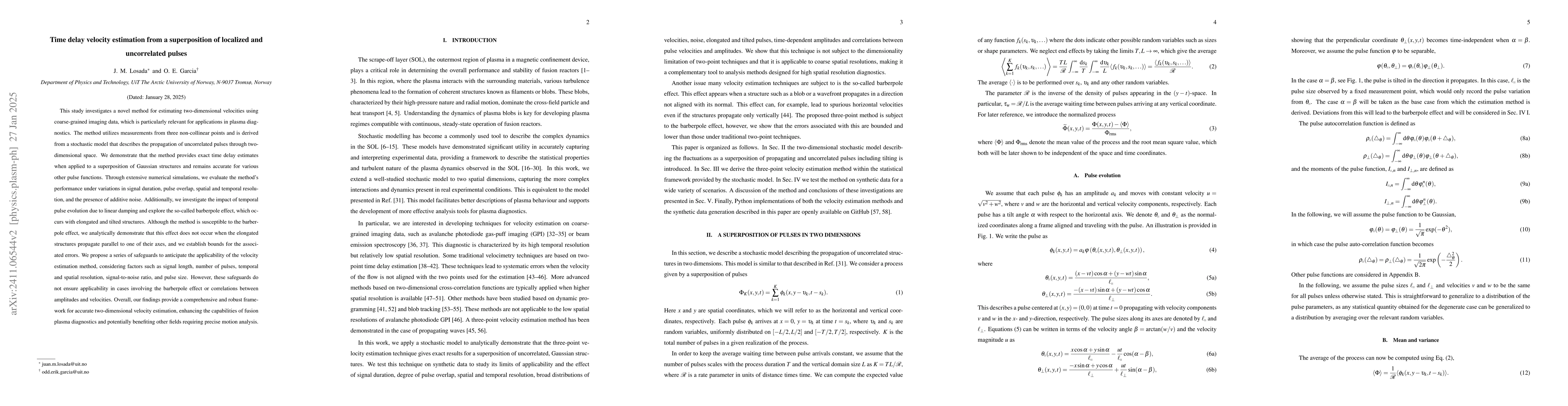 Thumbnail for Time delay estimation of coherent structure velocities from a
  super-position of localized pulses