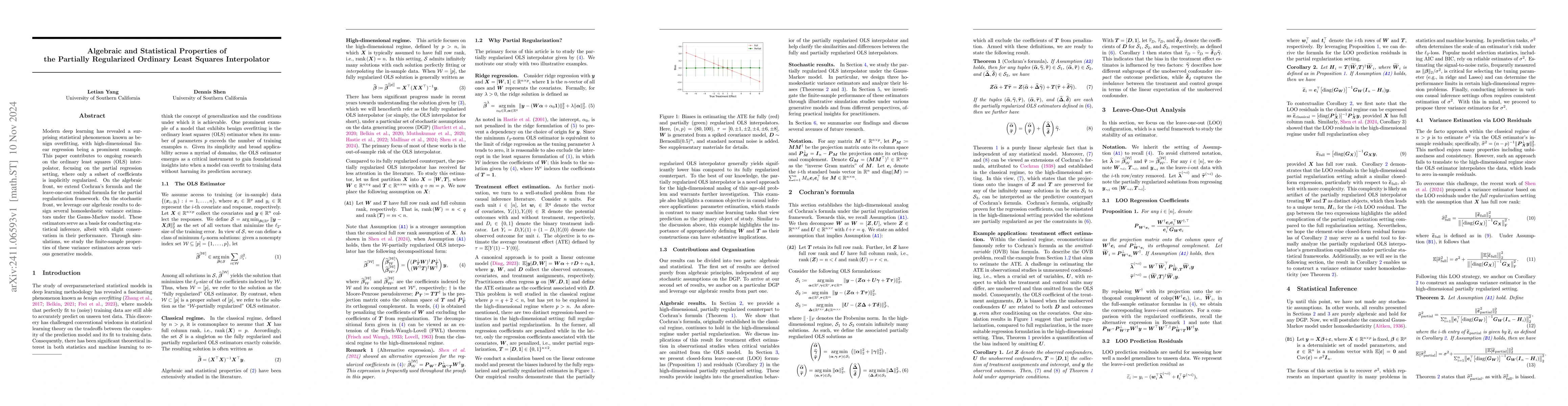 Thumbnail for Algebraic and Statistical Properties of the Partially Regularized
  Ordinary Least Squares Interpolator