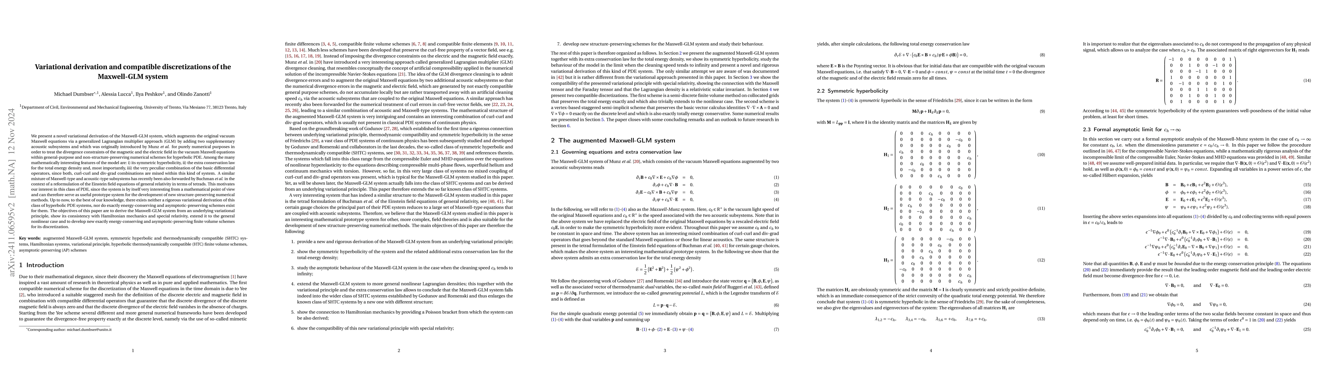Thumbnail for Variational derivation and compatible discretizations of the Maxwell-GLM
  system