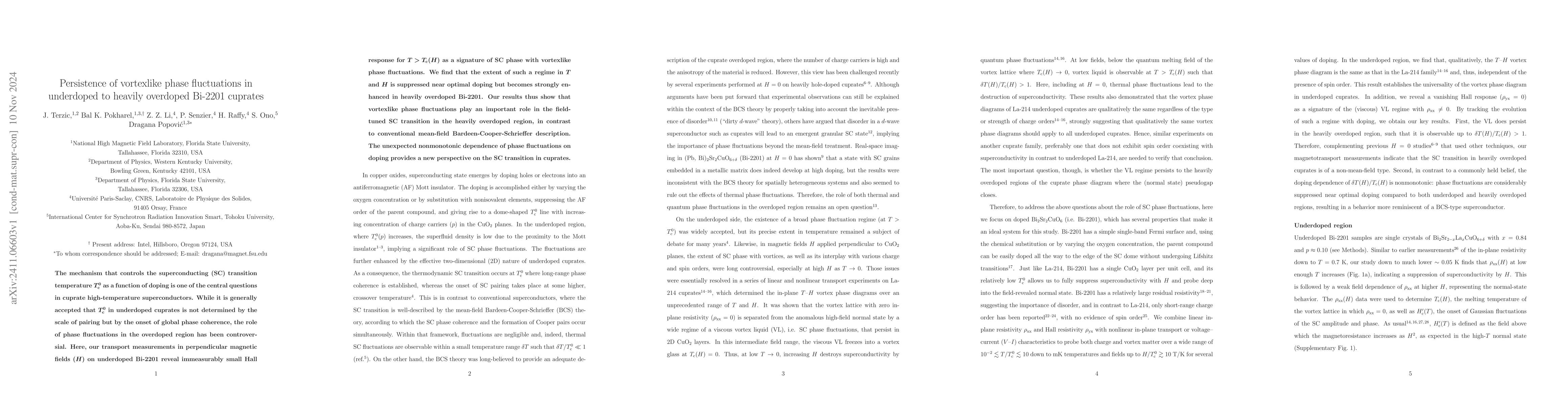 Thumbnail for Persistence of vortexlike phase fluctuations in underdoped to heavily
  overdoped Bi-2201 cuprates