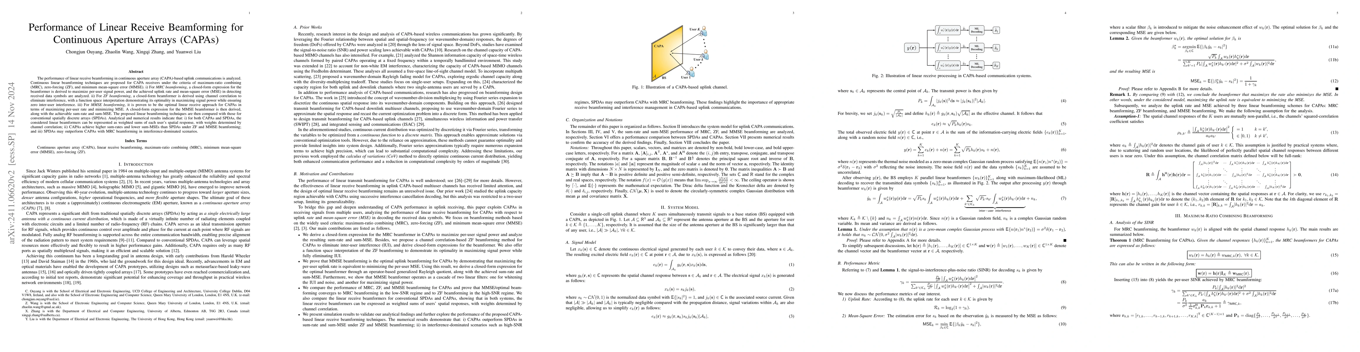 Thumbnail for Performance of Linear Receive Beamforming for Continuous Aperture Arrays
  (CAPAs)