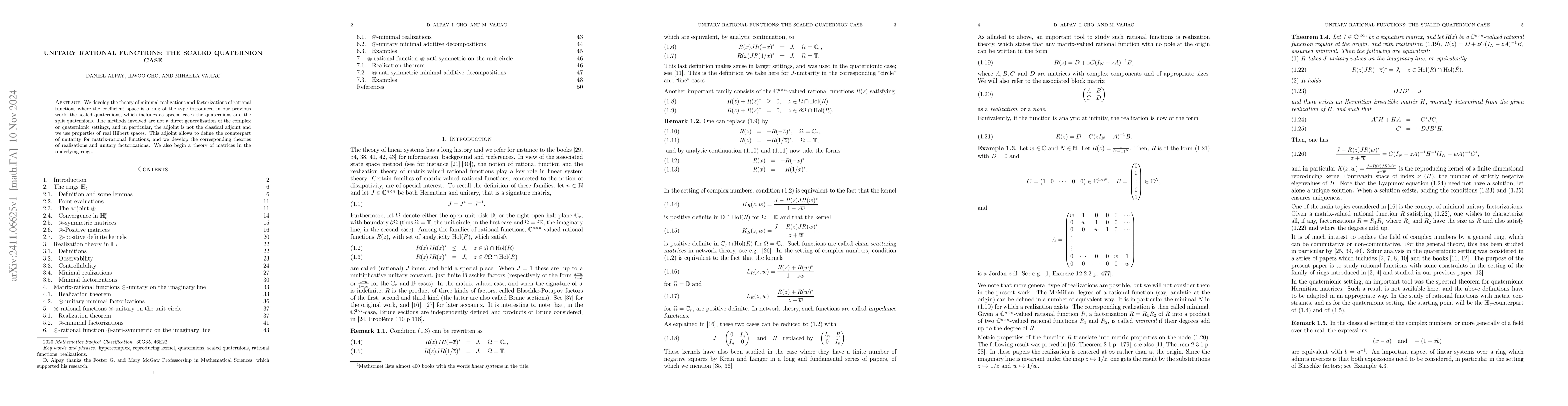 Thumbnail for Unitary rational functions: The scaled quaternion case