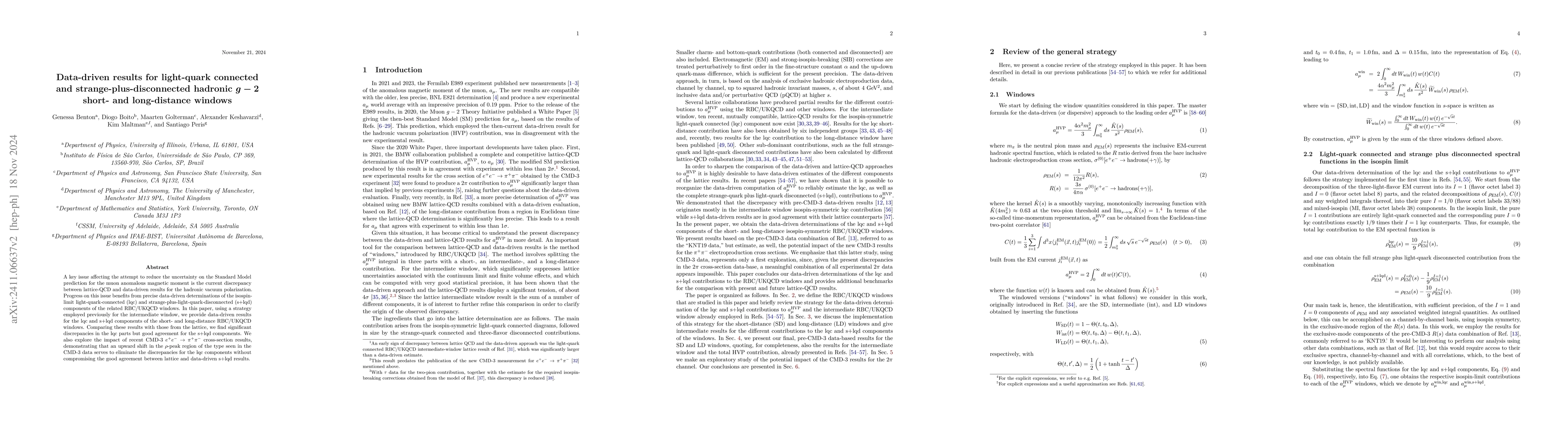 Thumbnail for Data-driven results for light-quark connected and
  strange-plus-disconnected hadronic $g-2$ short- and long-distance windows