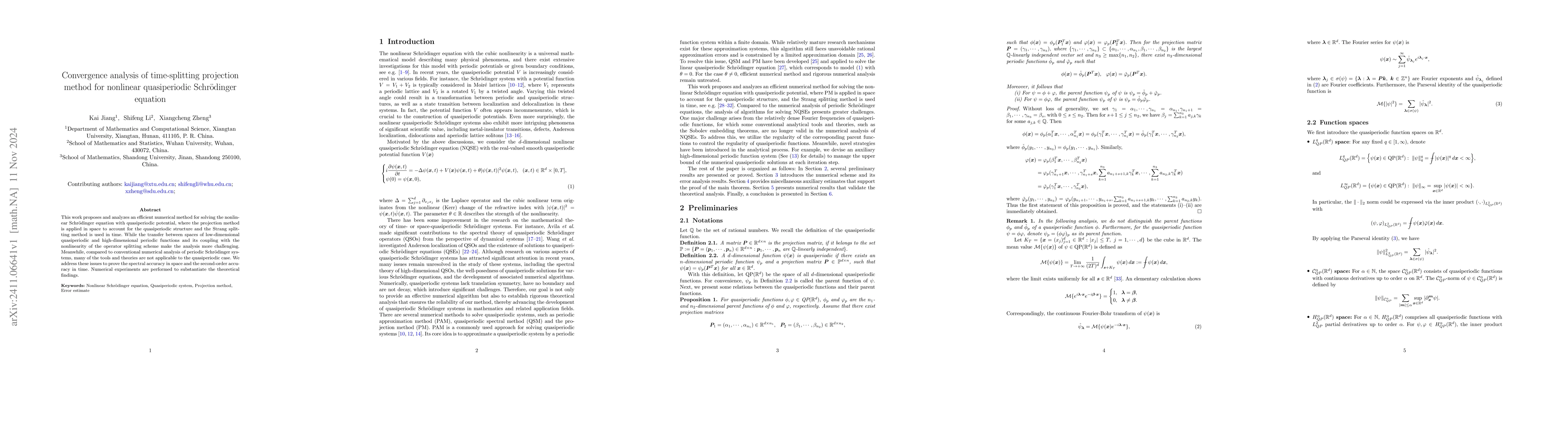 Thumbnail for Convergence analysis of time-splitting projection method for nonlinear
  quasiperiodic Schrödinger equation