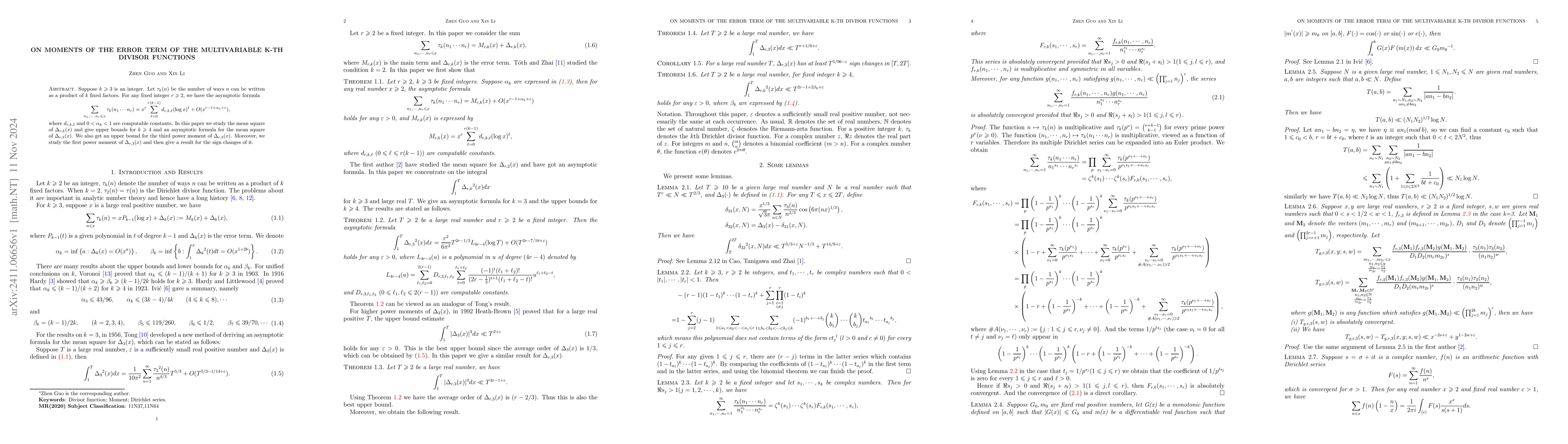 Thumbnail for On moments of the error term of the multivariable k-th divisor functions