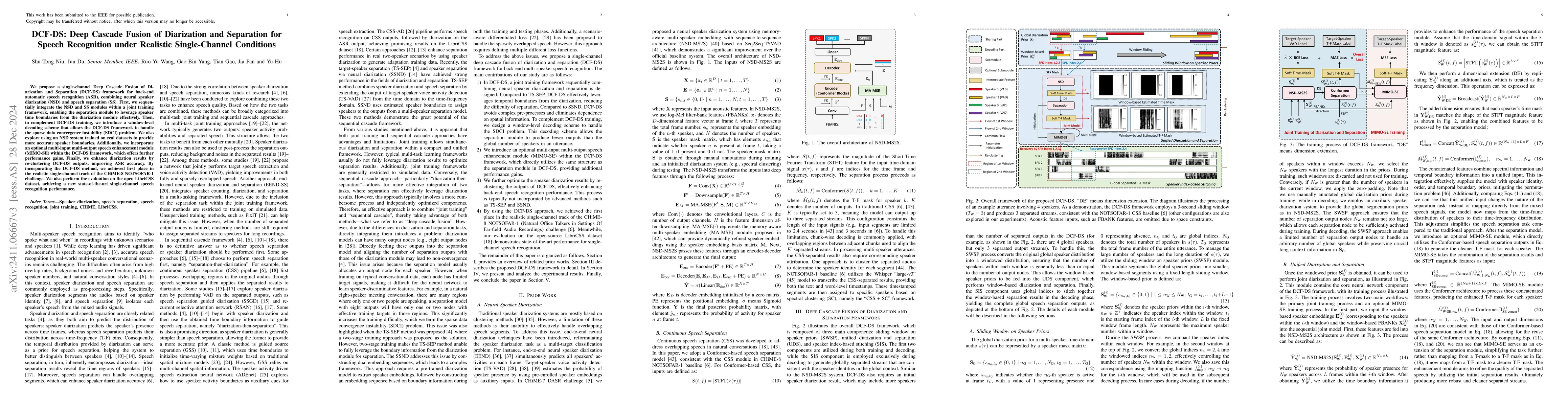 Thumbnail for DCF-DS: Deep Cascade Fusion of Diarization and Separation for Speech
  Recognition under Realistic Single-Channel Conditions