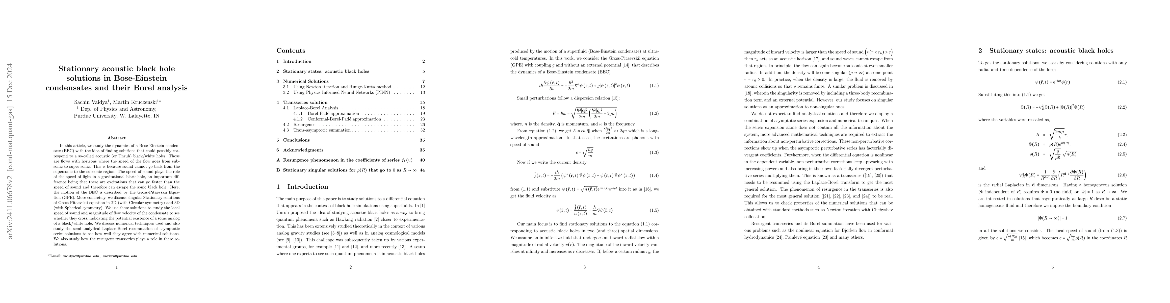 Thumbnail for Stationary acoustic black hole solutions in Bose-Einstein condensates
  and their Borel analysis