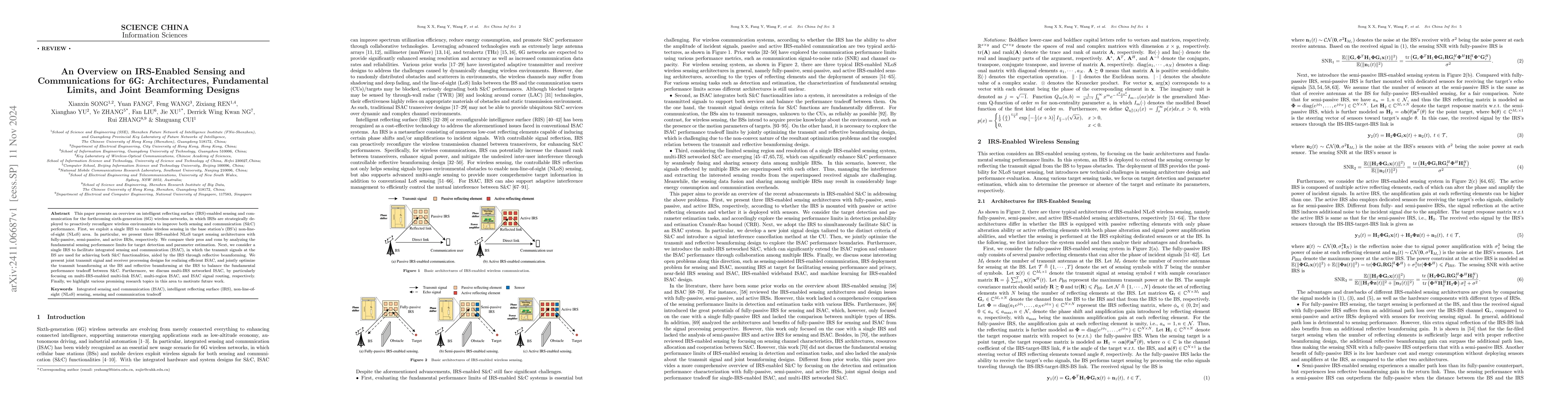 Thumbnail for An Overview on IRS-Enabled Sensing and Communications for 6G:
  Architectures, Fundamental Limits, and Joint Beamforming Designs