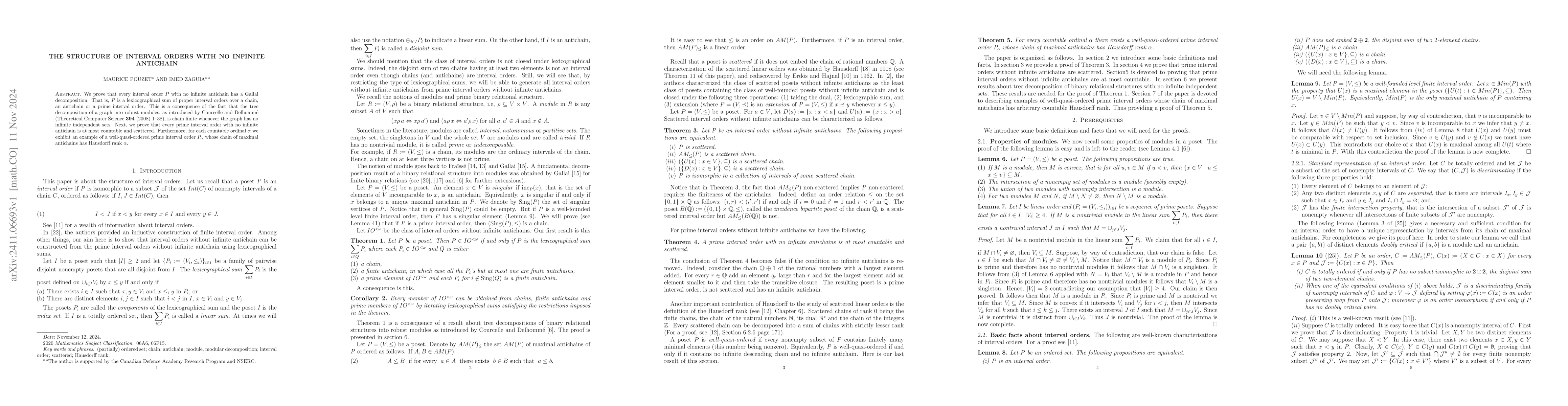 Thumbnail for The structure of interval orders with no infinite antichain