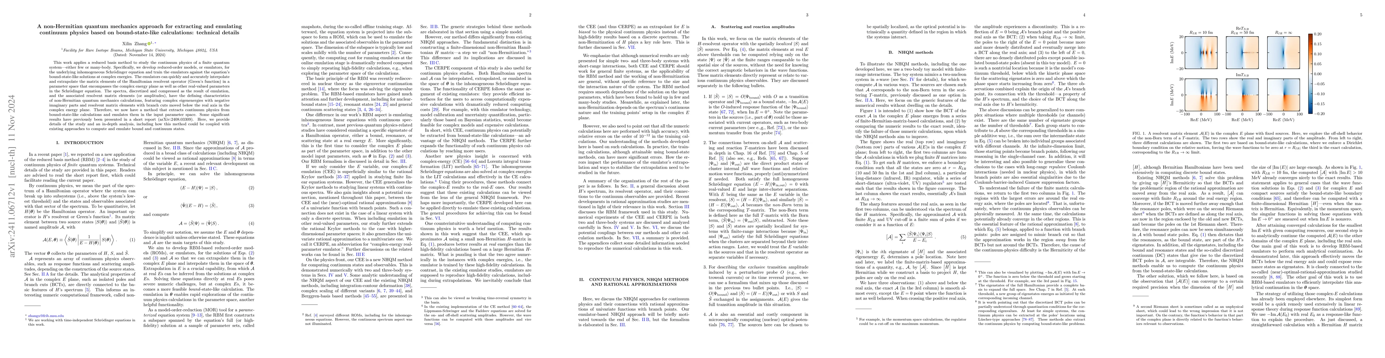 Thumbnail for A non-Hermitian quantum mechanics approach for extracting and emulating
  continuum physics based on bound-state-like calculations: technical details