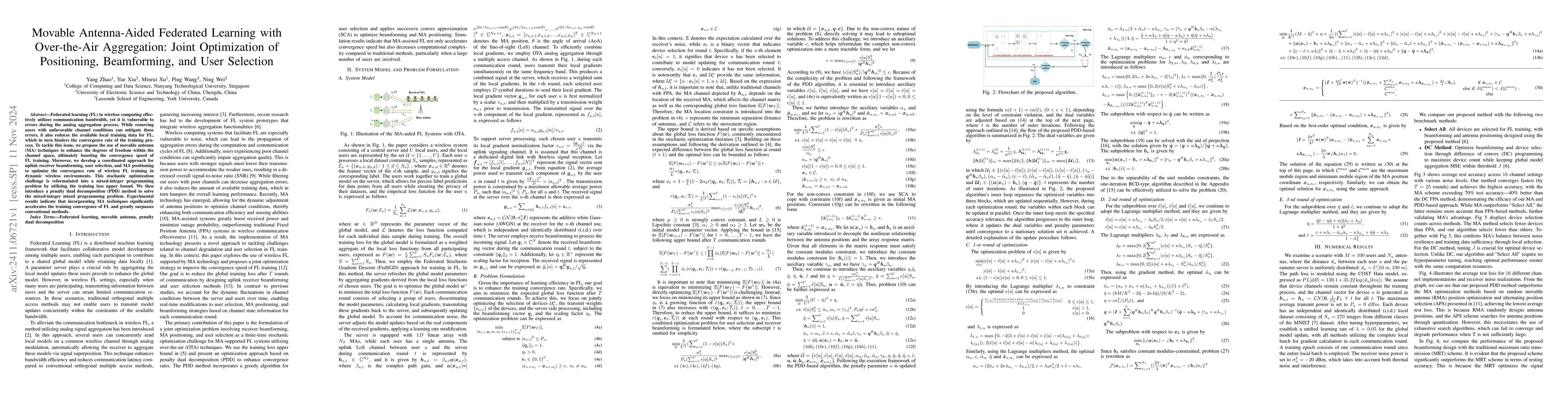 Thumbnail for Movable Antenna-Aided Federated Learning with Over-the-Air Aggregation:
  Joint Optimization of Positioning, Beamforming, and User Selection
