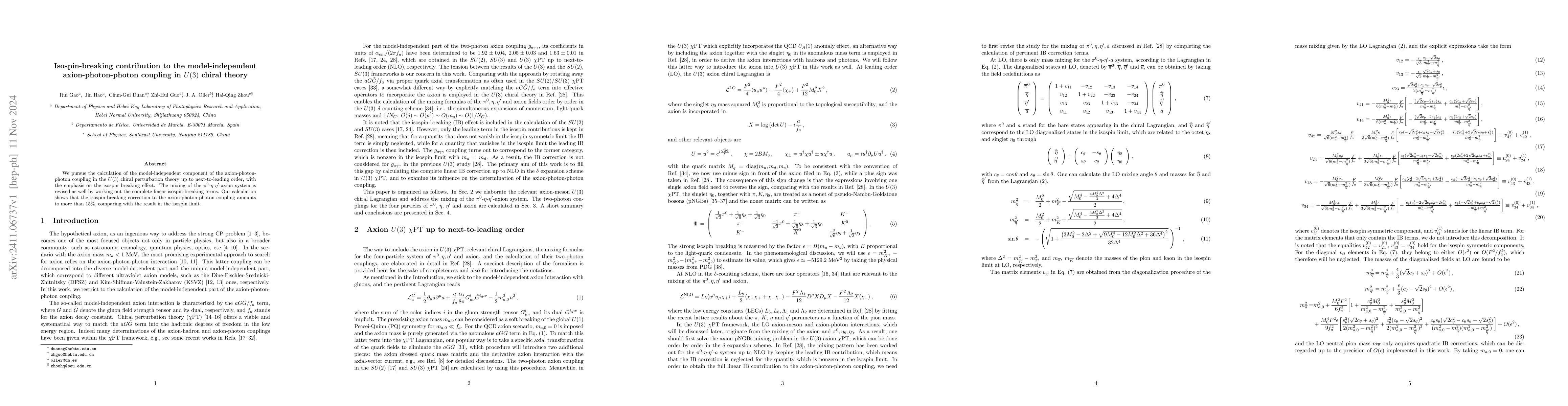 Thumbnail for Isospin-breaking contribution to the model-independent
  axion-photon-photon coupling in $U(3)$ chiral theory