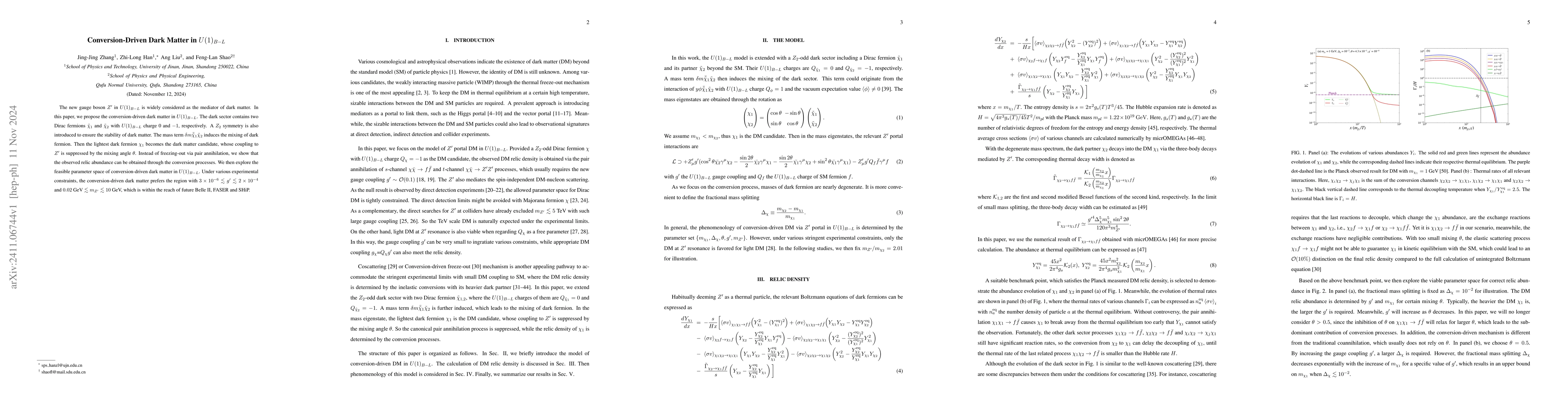 Thumbnail for Conversion-Driven Dark Matter in $U(1)_{B-L}$