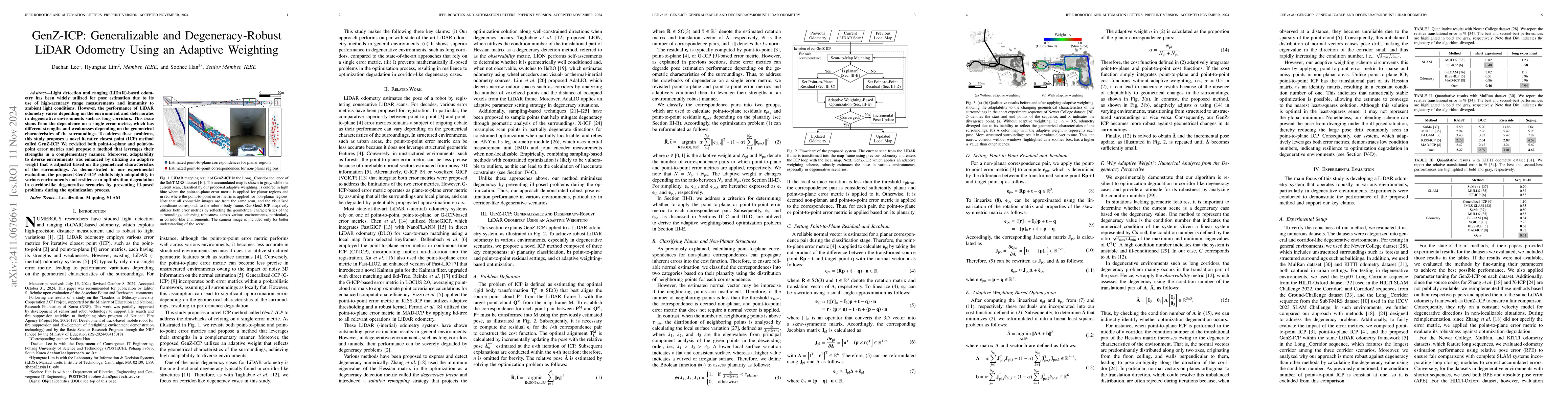 Thumbnail for GenZ-ICP: Generalizable and Degeneracy-Robust LiDAR Odometry Using an
  Adaptive Weighting