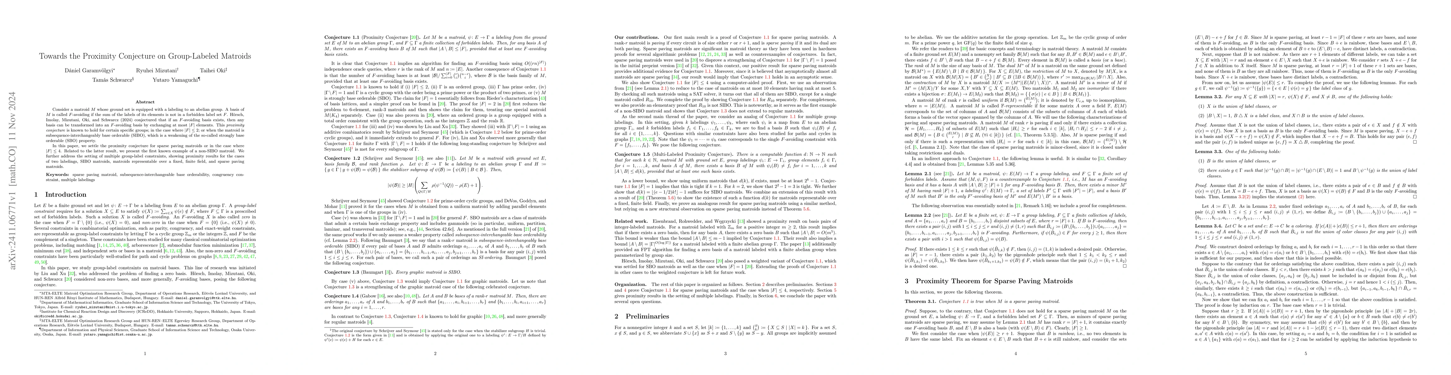 Thumbnail for Towards the Proximity Conjecture on Group-Labeled Matroids