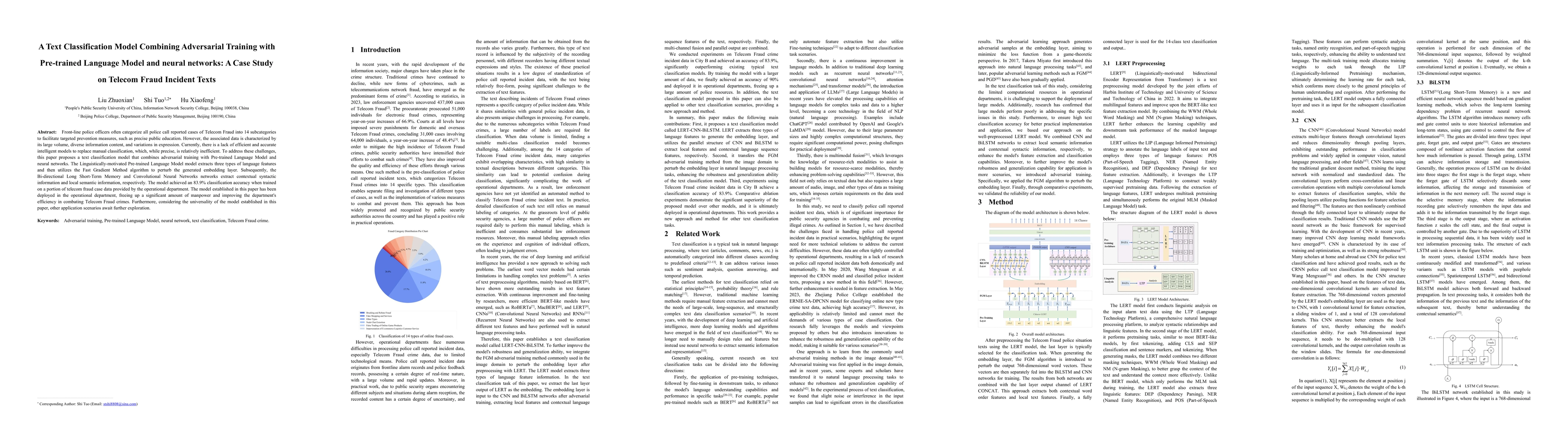 Thumbnail for A Text Classification Model Combining Adversarial Training with
  Pre-trained Language Model and neural networks: A Case Study on Telecom Fraud
  Incident Texts