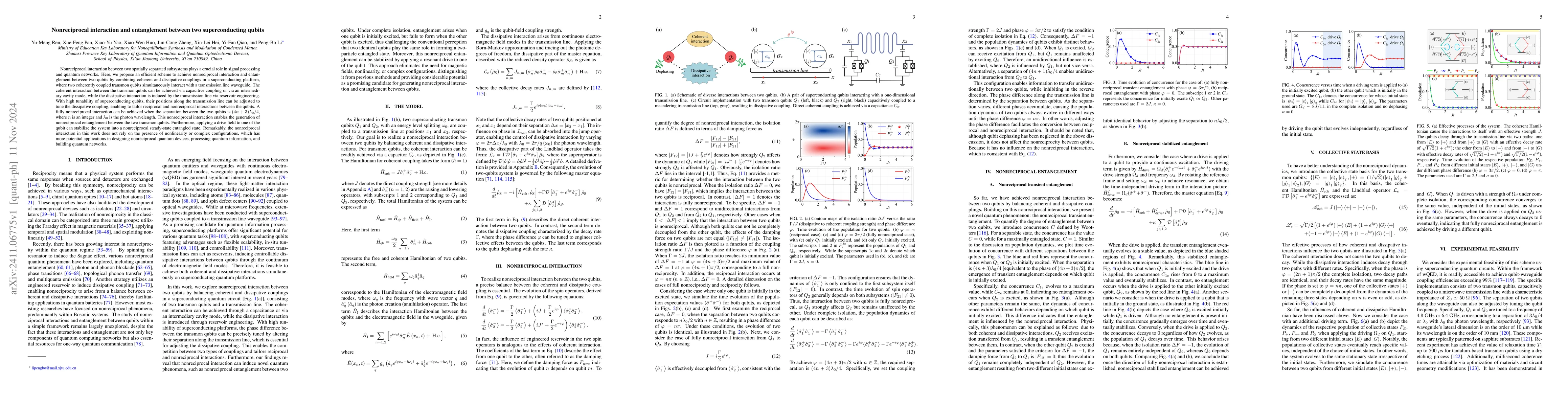 Thumbnail for Nonreciprocal interaction and entanglement between two superconducting
  qubits