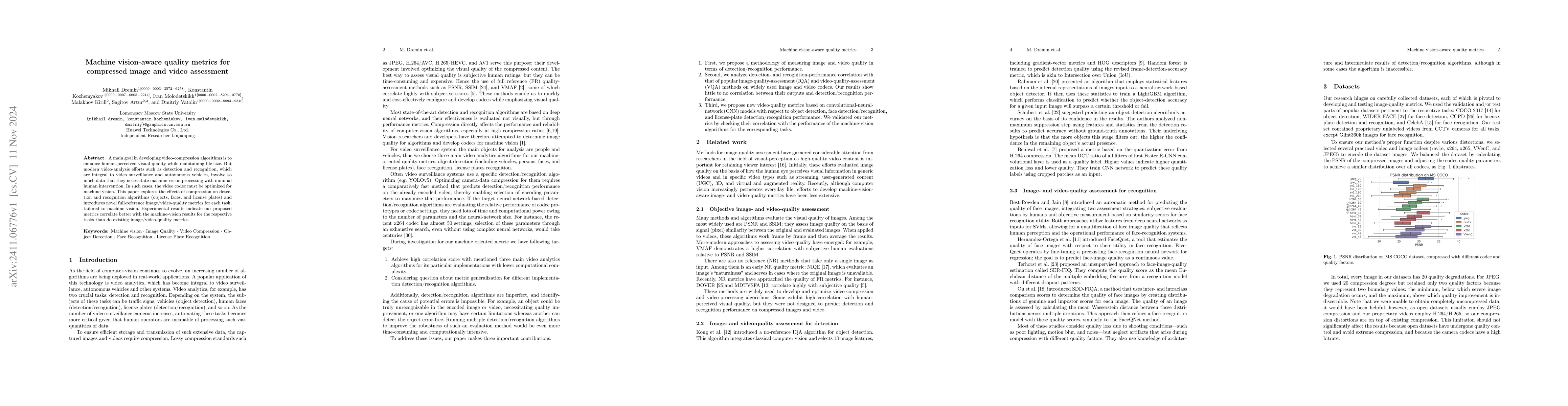 Thumbnail for Machine vision-aware quality metrics for compressed image and video
  assessment