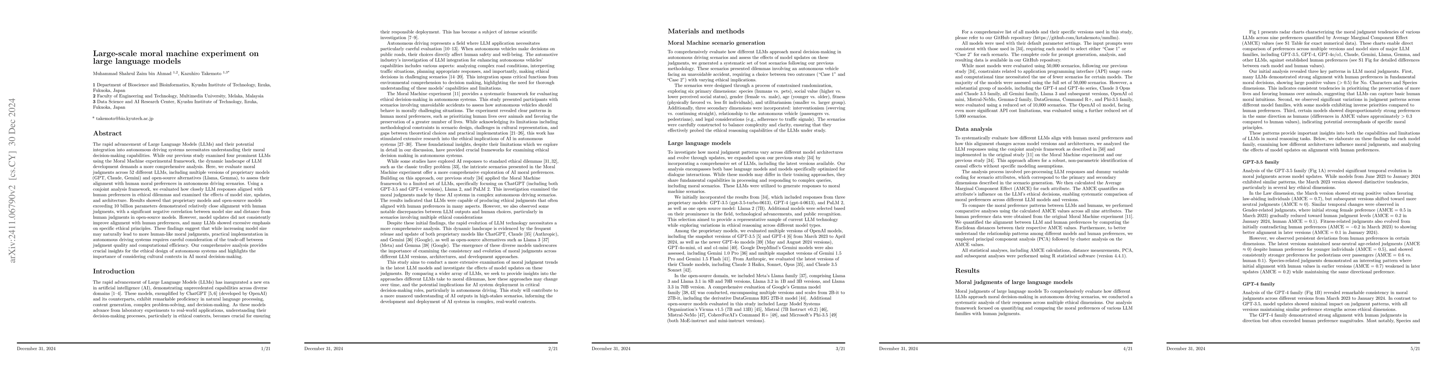Thumbnail for Large-scale moral machine experiment on large language models