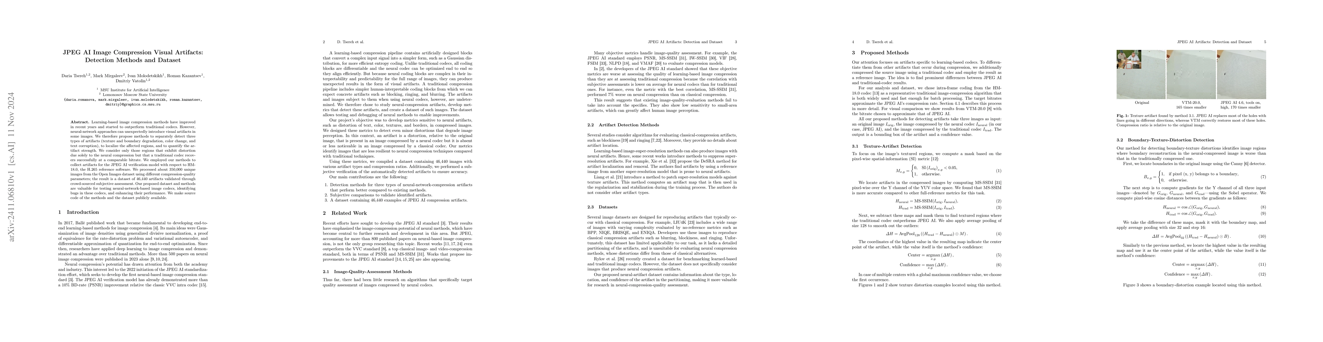 Thumbnail for JPEG AI Image Compression Visual Artifacts: Detection Methods and
  Dataset