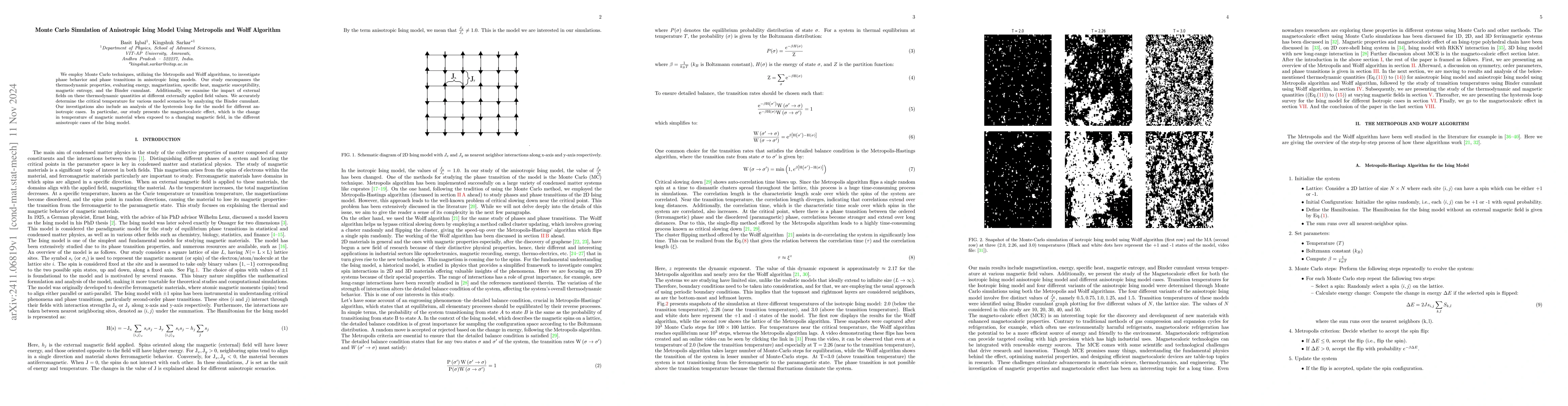 Thumbnail for Monte Carlo Simulation of Anisotropic Ising Model Using Metropolis and
  Wolff Algorithm