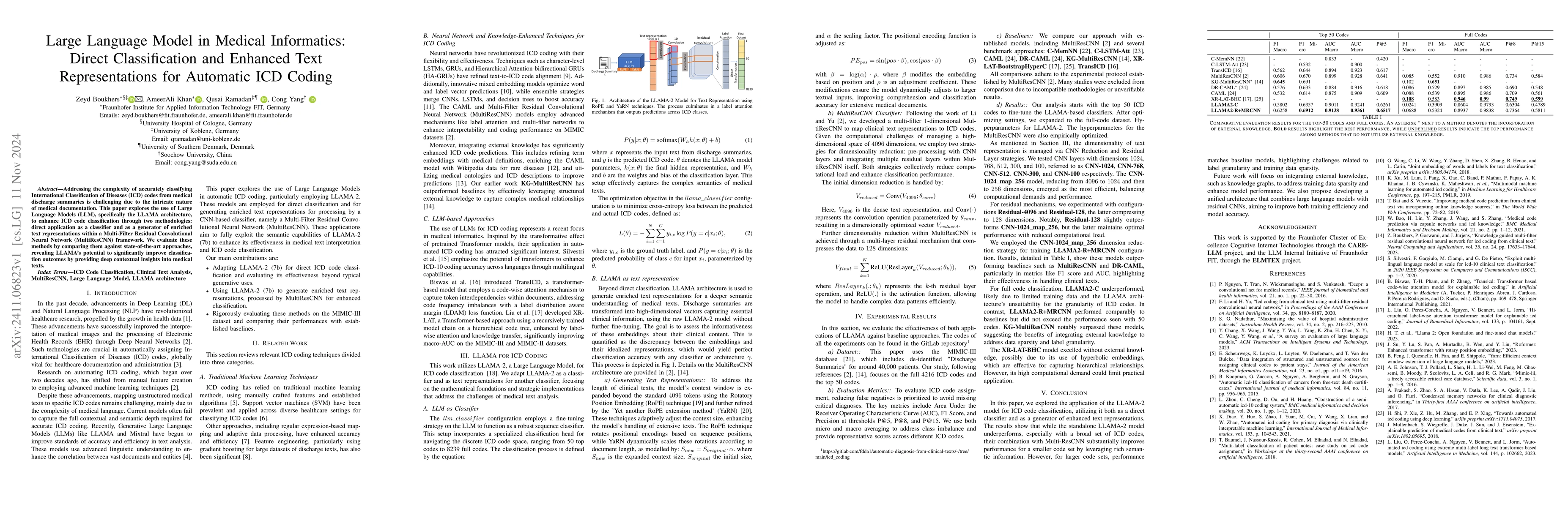 Thumbnail for Large Language Model in Medical Informatics: Direct Classification and
  Enhanced Text Representations for Automatic ICD Coding