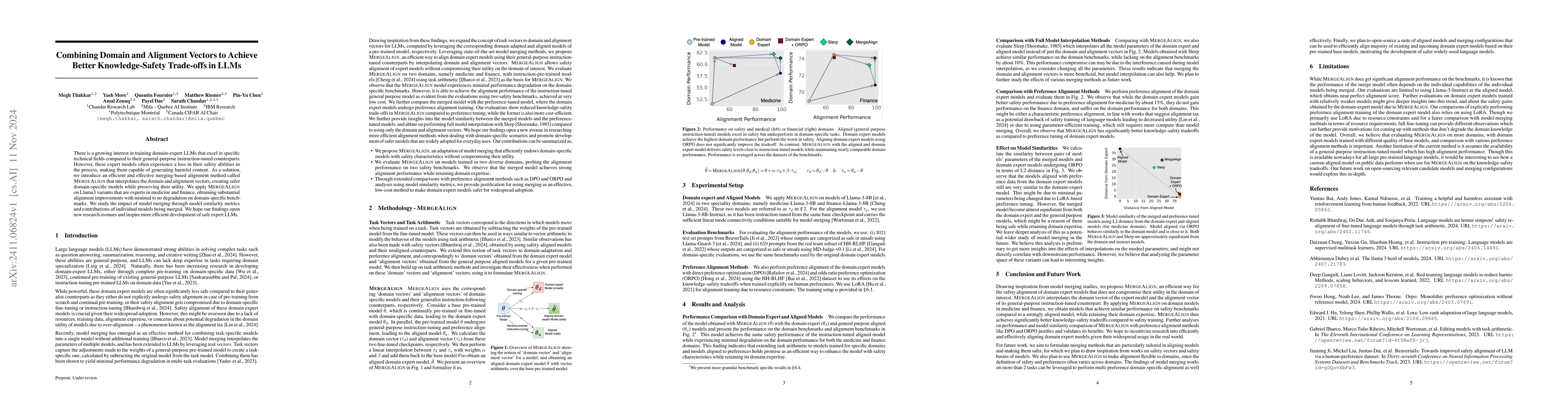 Thumbnail for Combining Domain and Alignment Vectors to Achieve Better
  Knowledge-Safety Trade-offs in LLMs