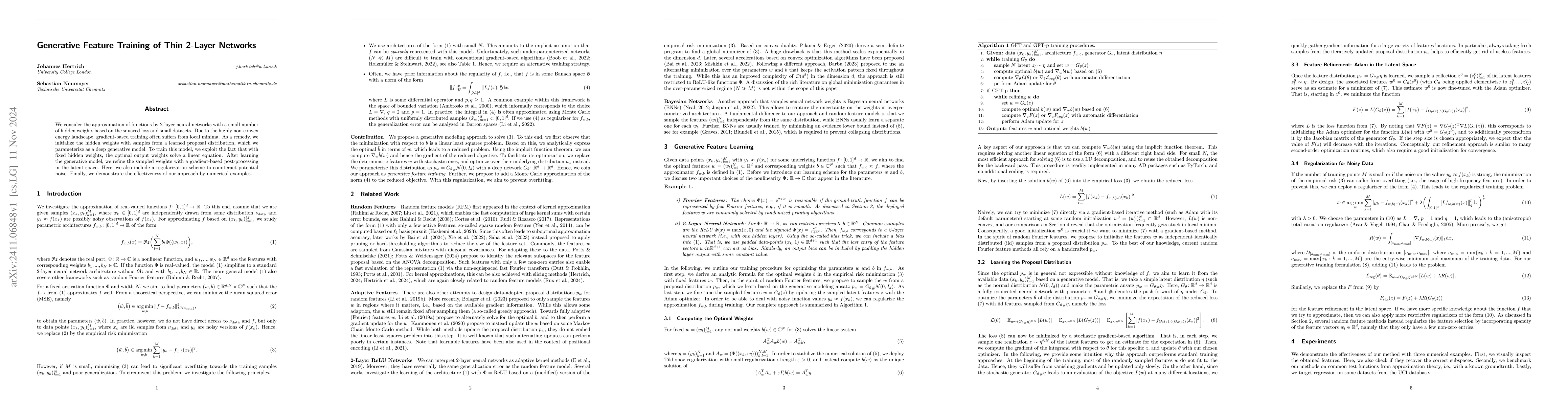 Thumbnail for Generative Feature Training of Thin 2-Layer Networks