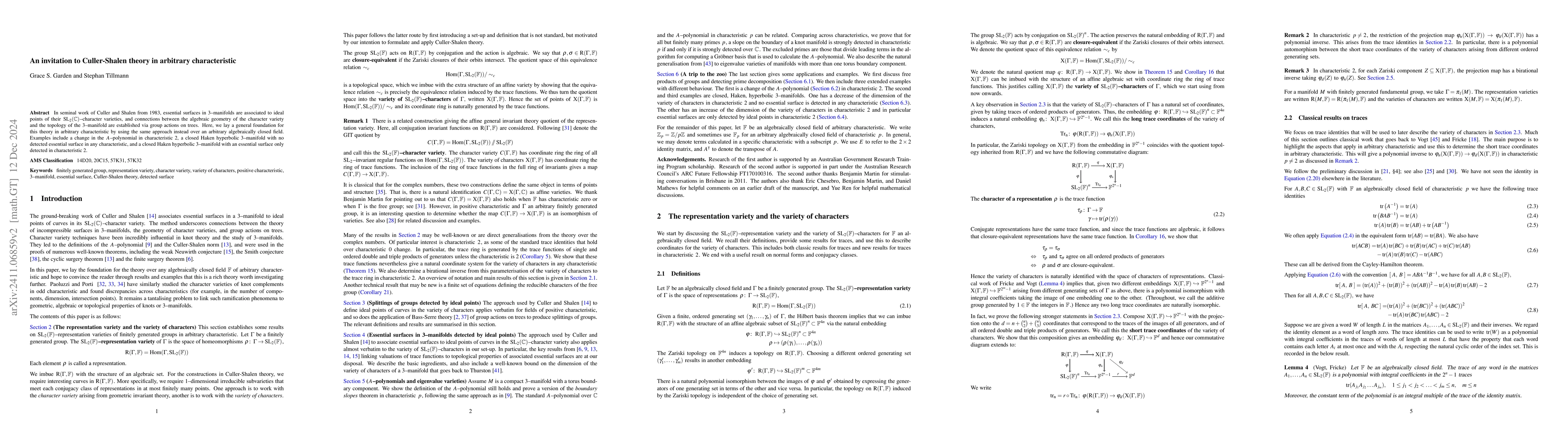 Thumbnail for An invitation to Culler-Shalen theory in arbitrary characteristic