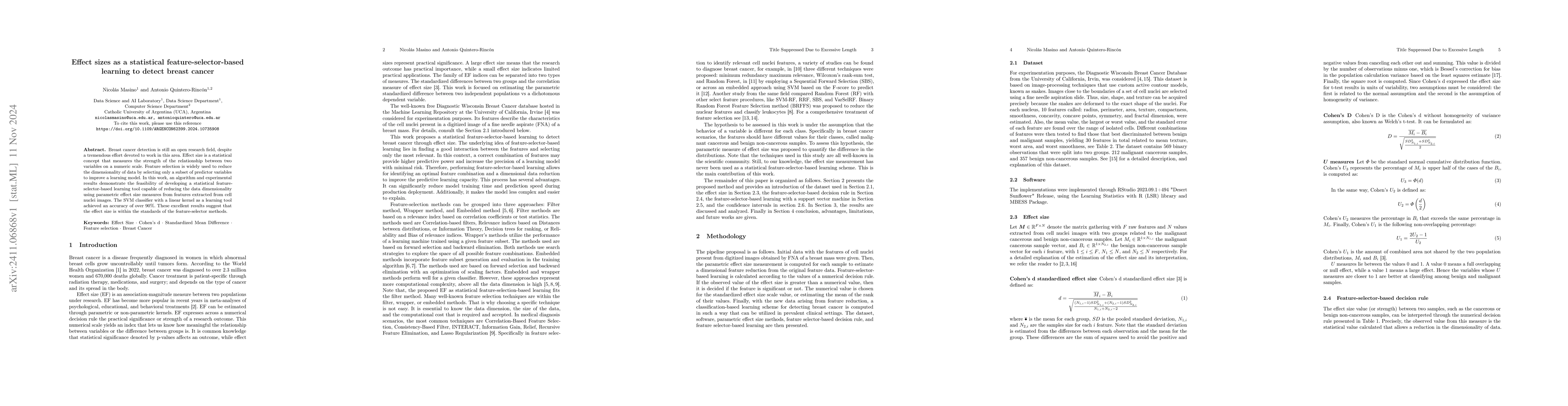 Thumbnail for Effect sizes as a statistical feature-selector-based learning to detect
  breast cancer