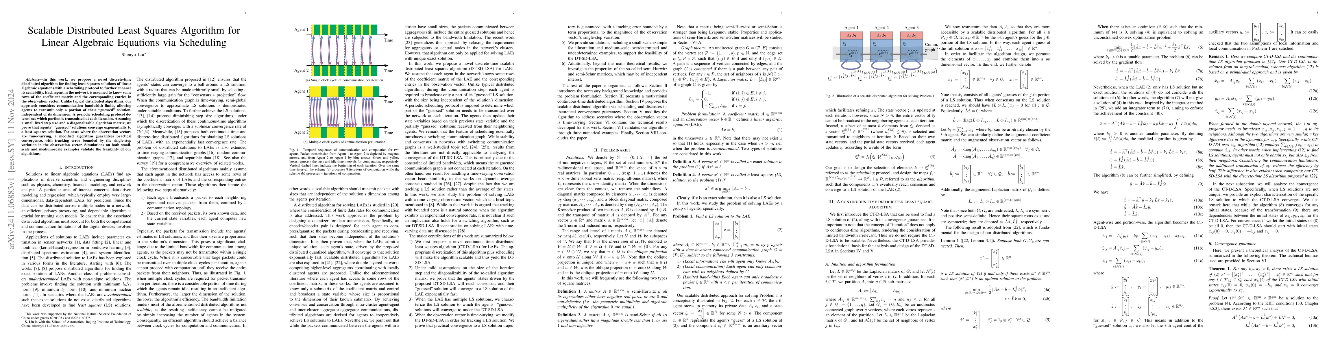 Thumbnail for Scalable Distributed Least Squares Algorithm for Linear Algebraic
  Equations via Scheduling