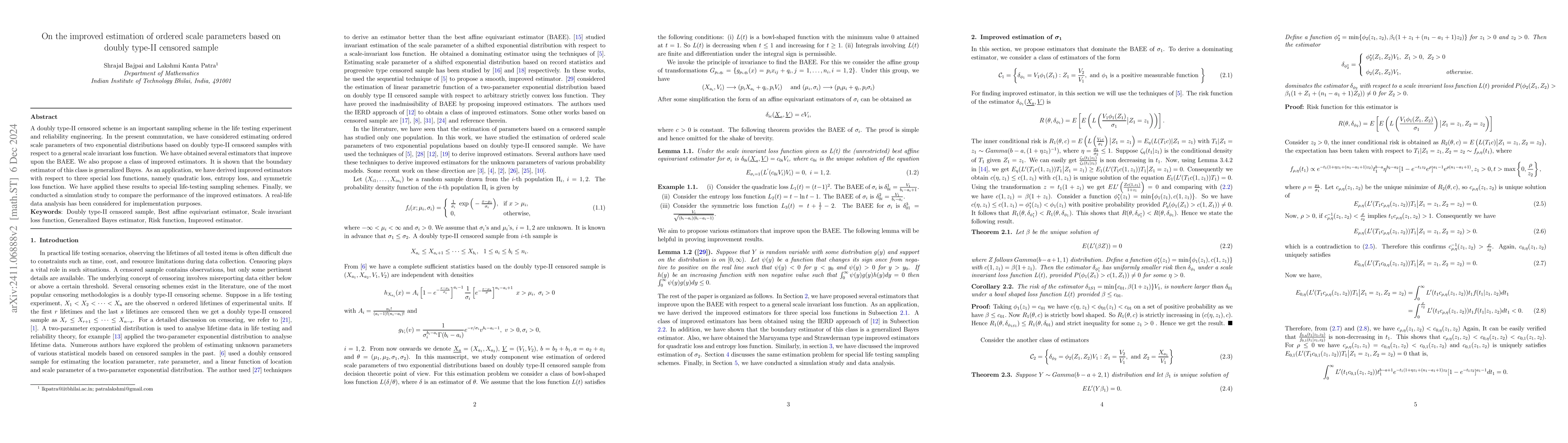 Thumbnail for On the improved estimation of ordered parameters based on doubly type-II
  censored sample